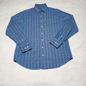 Peter Millar Men's Shirt Summer Comfort Button Down Blue Plaid Size Large